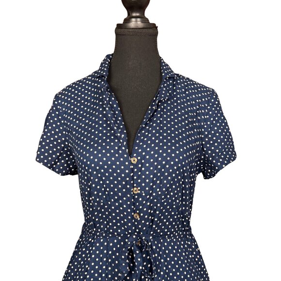 American Eagle Navy Polka Dot Button Front Romper Medium Viscose Short Sleeve - Picture 2 of 10